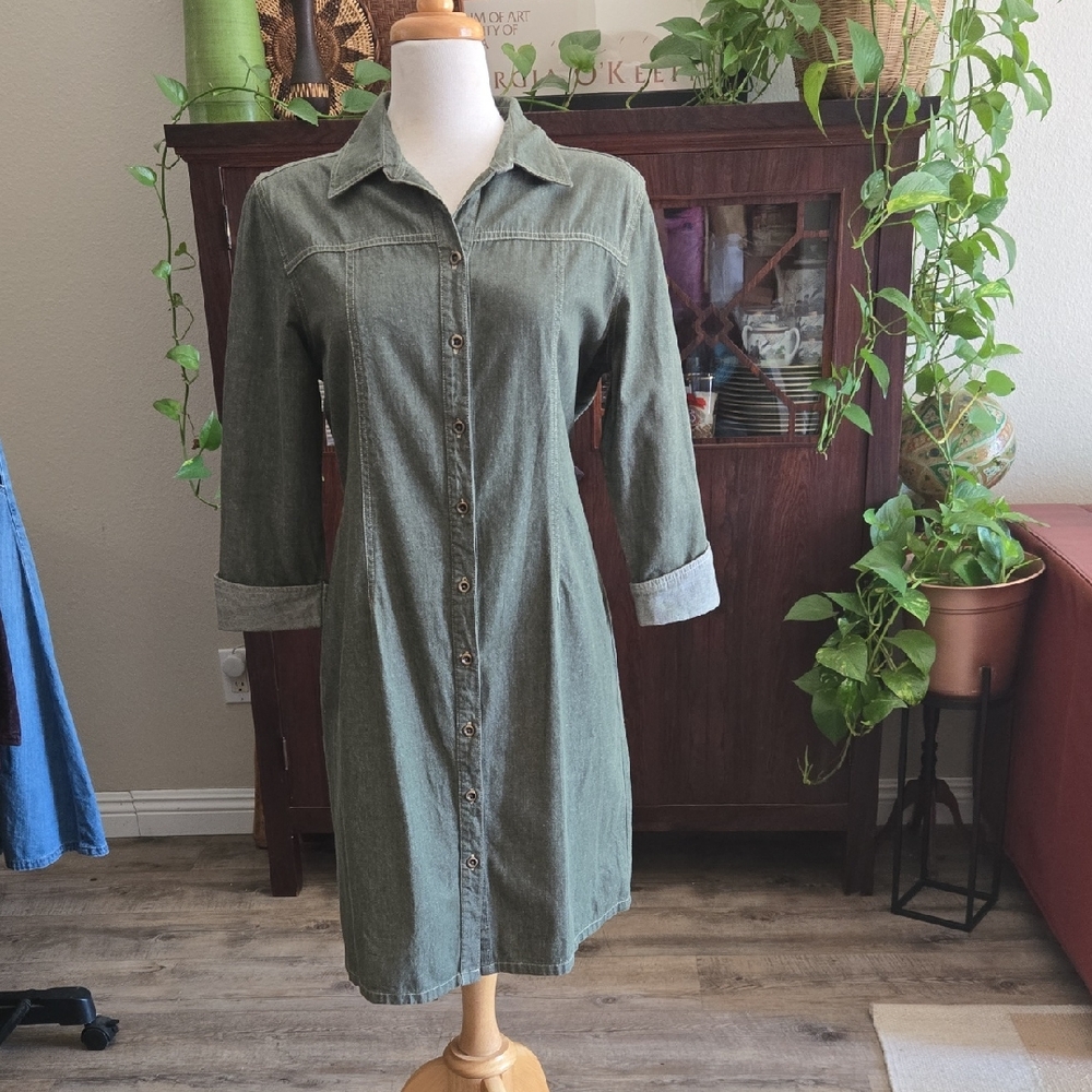 Faded Glory Authentic Green Denim Shirt